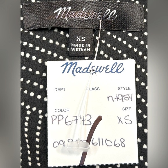 NWT Madewell Black Tie-Waist Midi Dress in White Dot, Size XS - Picture 14 of 16